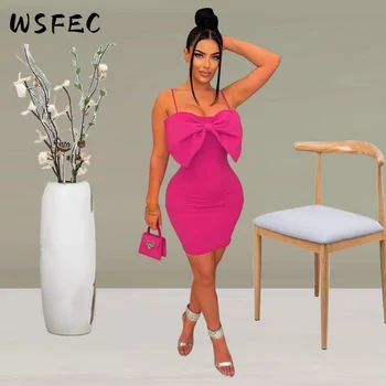 WSFEC S-2XL 2023 הקיץ אפריקה סקסי מיני שמלות עבור נשים, בגדי אופנה הקולר שרוולים Bowknot Bodycon מועדון שמלת מסיבת